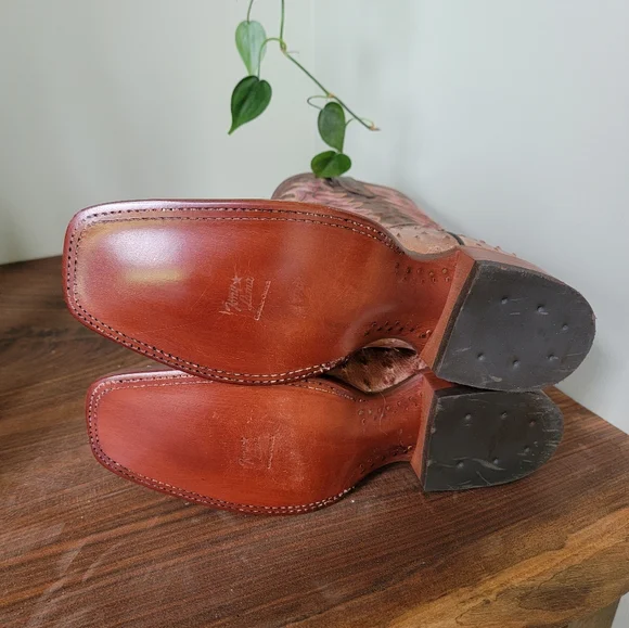 Tony Lama Brown Ostrich Leather Men's Boots - Picture 4 of 7